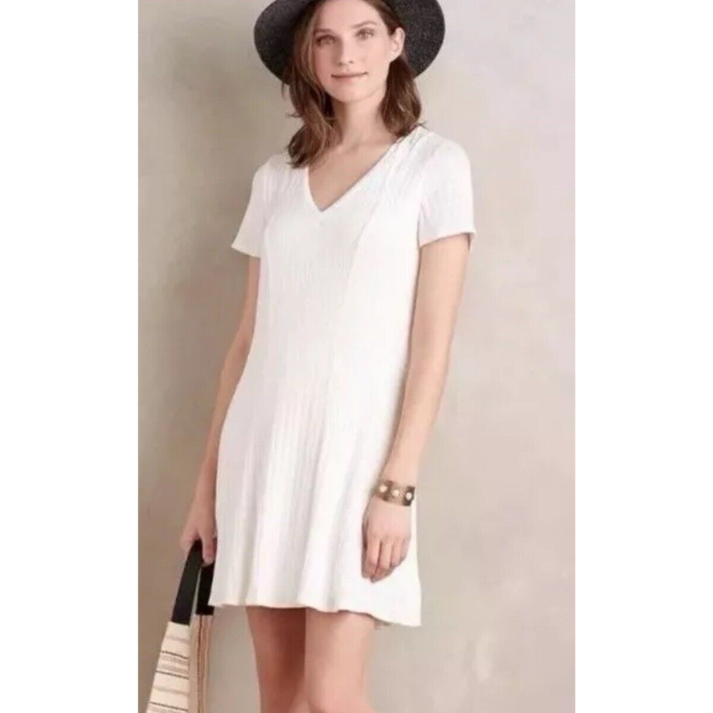 Dolan Left Coast Collection White‎ Ribbed V Neck A Line Tunic Dress Size L